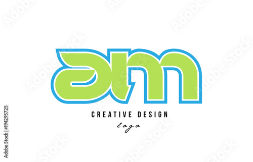 blue green alphabet letter am a m logo icon design