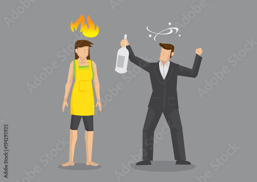 Wife Pissed At Drunk Husband Cartoon Vector Illustration