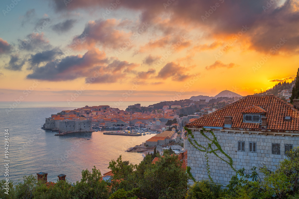 Old town of Dubrovnik at sunset, Dalmatia, Croatia
