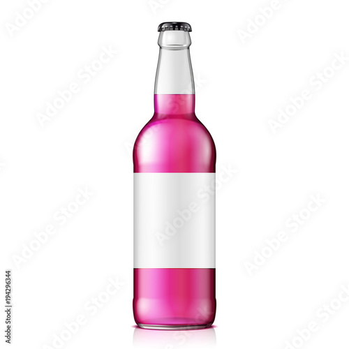 Mock Up Glass Raspberry Strawberry Cherry Lemonade Cola Clean Bottle Pink On White Background Isolated. Ready For Your Design. Product Packing. Vector EPS10