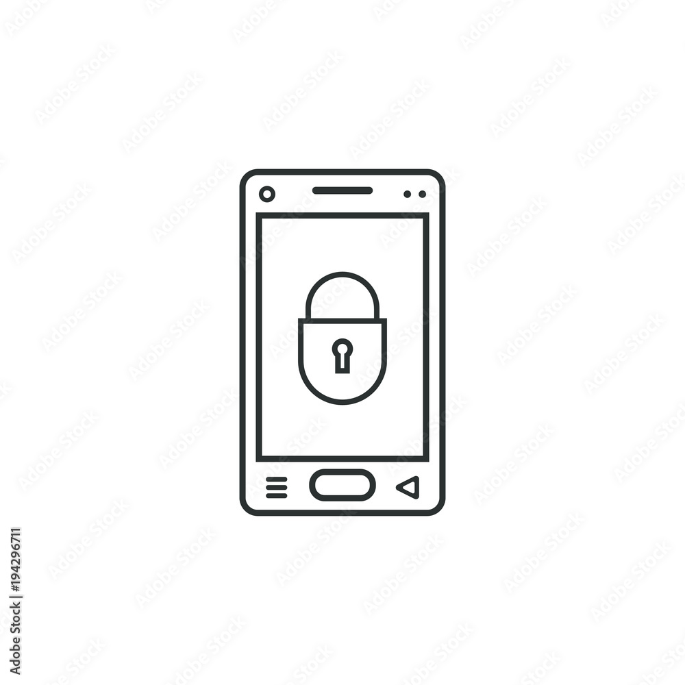 linear mobile phone icon with a closed lock linear mobile phone icon with a closed lock