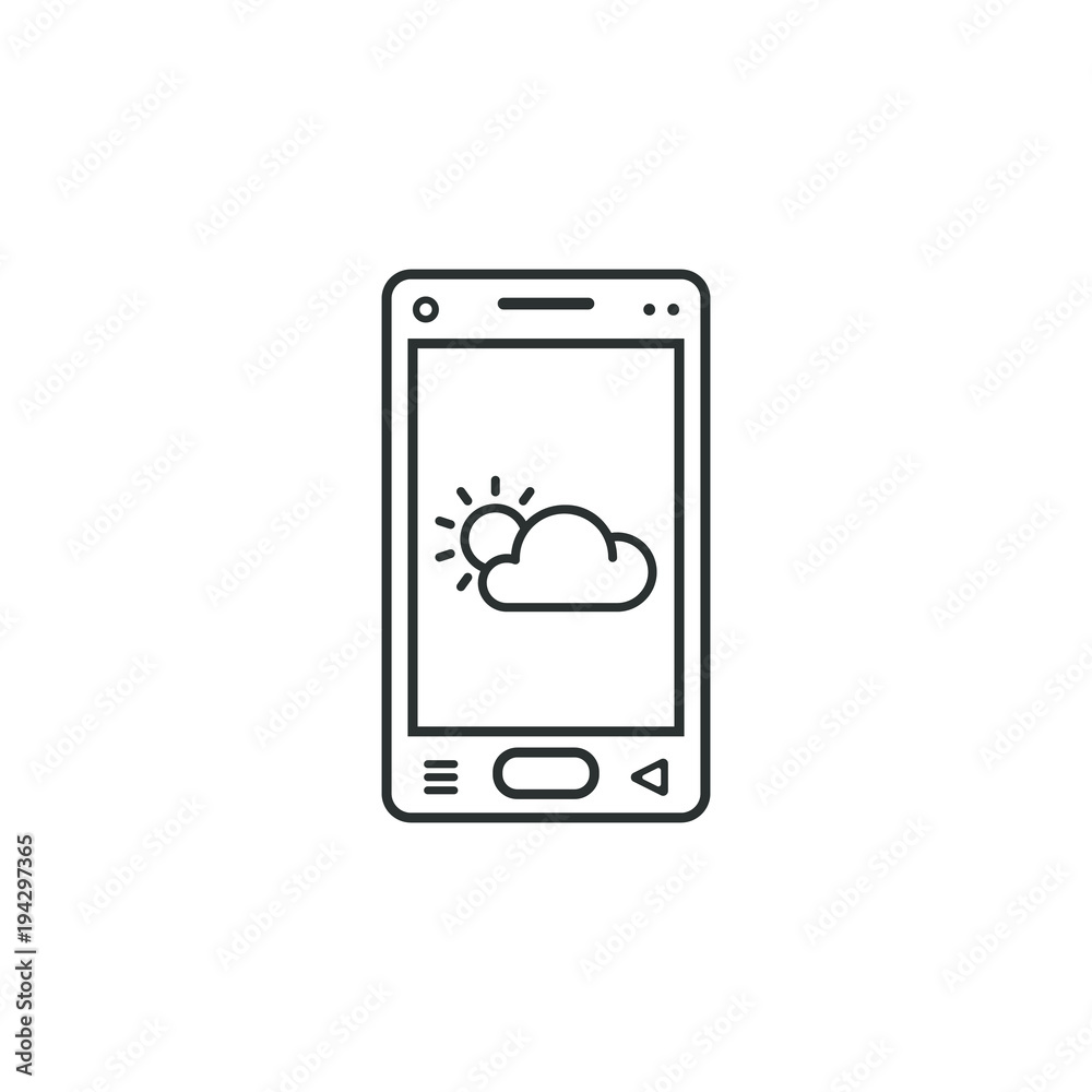 linear mobile phone icon with weather sign linear mobile phone icon with weather sign