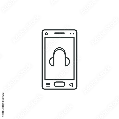 linear mobile phone icon with a headphone sign