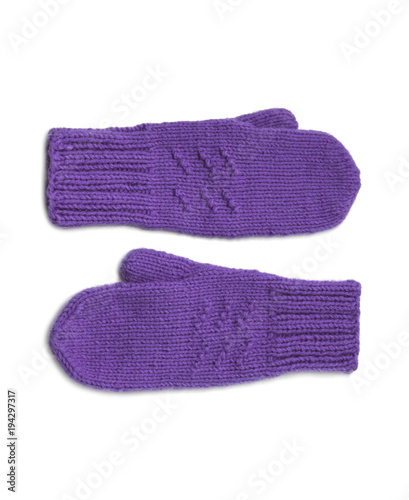 Violet mittens isolated on white background