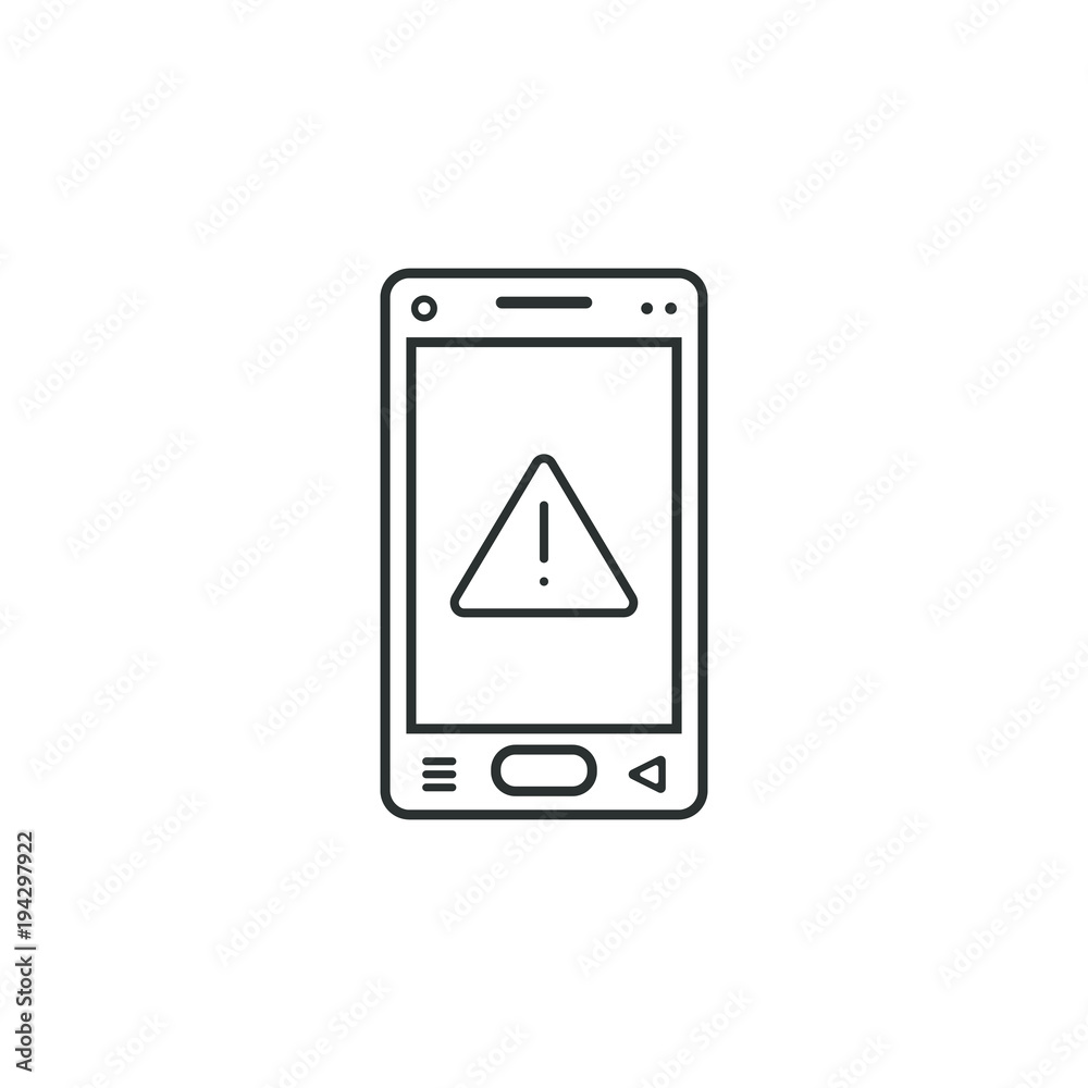 linear mobile phone icon with warning sign linear mobile phone icon with warning sign