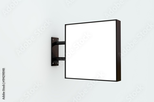 Blank white company store sign mock up on a wall. 3D Rendering