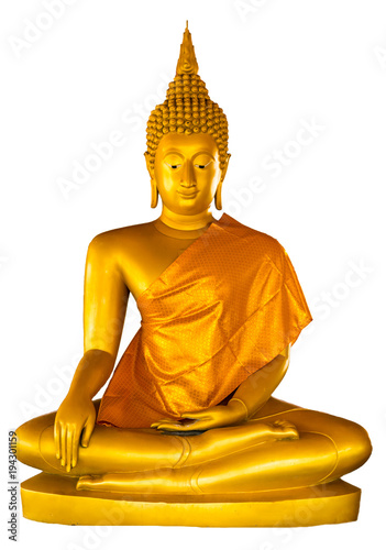 Golden Buddha illuminated isolated on white background  with clipping path