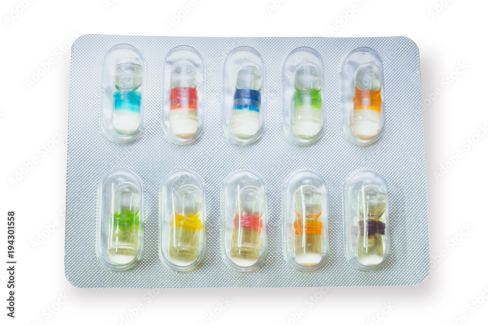 drug capsule in Medicine panel on white background with path drug capsule in Medicine panel on white background with path