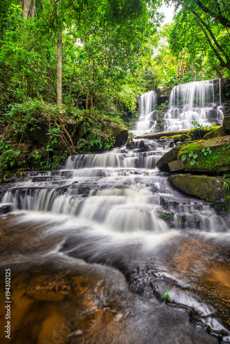 beautiful waterfall in green forest in jungle at phu tub berk mountain   phetchabun   Thailand