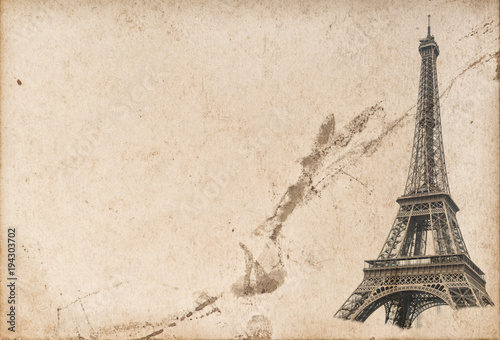 Paris Eiffel tower Used paper texture
