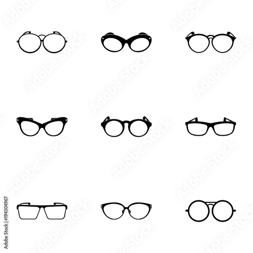 Safety glasses icons set. Simple set of 9 safety glasses vector icons for web isolated on white background
