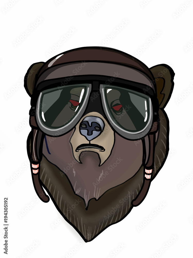 cartoon bear head and wearing pilot hat Stock Illustration | Adobe Stock