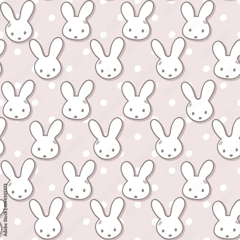 Seamless pattern with cute rabbit muzzles and polka dots Seamless pattern with cute rabbit muzzles and polka dots
