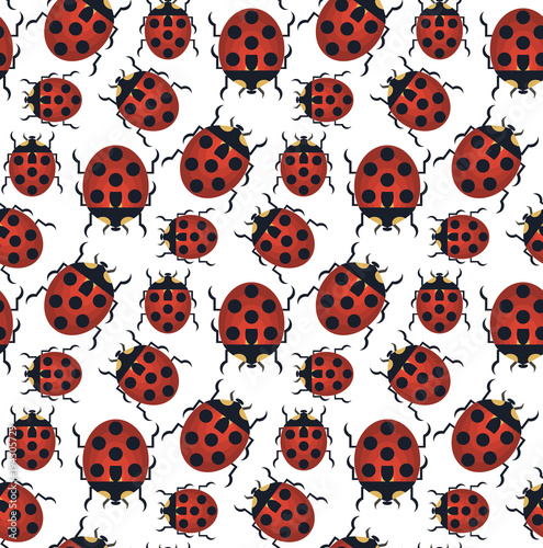 Vector flat style seamless pattern with forest ladybird. Ornamental, traditional, seamless pattern with , ladybird. Forest biology nature pattern.