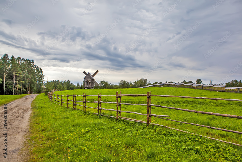 Windmills. The State Museum of Wooden Architecture and Folk Art of the Northern Regions of Russia 