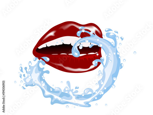 Red lips and fresh water splash