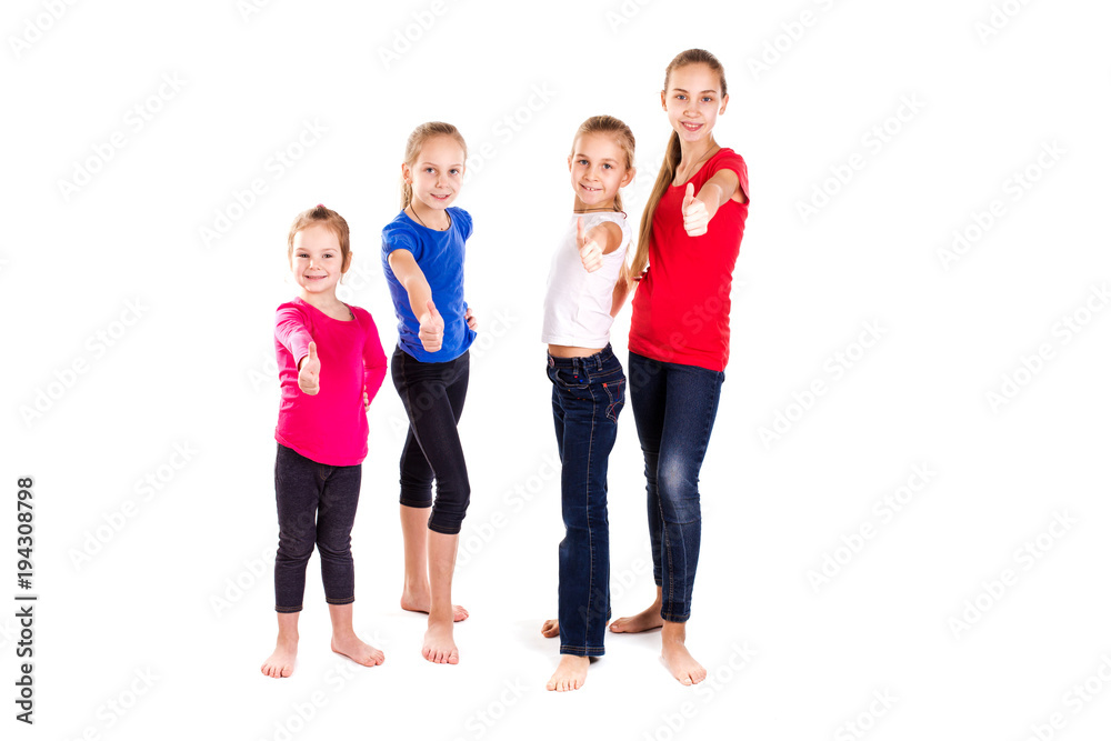 Fototapeta premium Group of happy kids with thumbs up