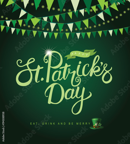 Saint Patricks Day background. Bunting, shamrocks and copy space. EPS10 vector illustration.