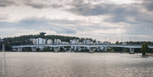 Vászonkép Bridge and houses, Jyvaskyla, Finland