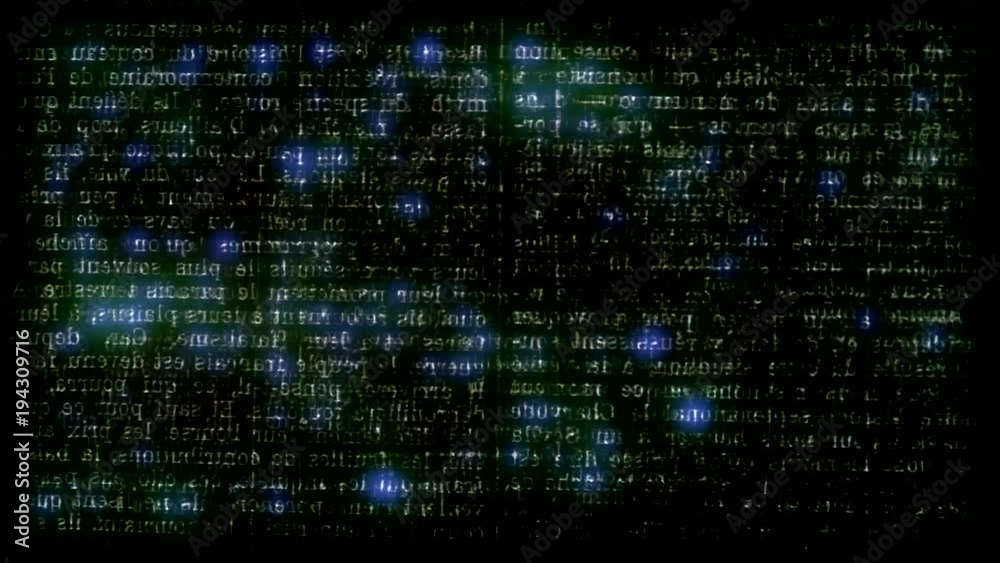 Trama o matriz con capas de textos de Periodico , con efecto digital de palpitacion de luces intermitentes 