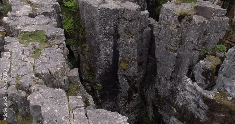 Aerial shot of flying over rocky pothole in the Yorkshire Dales. Aerial shot of flying over rocky pothole in the Yorkshire Dales.