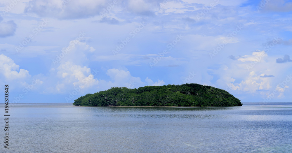 Small uninhabited island in the Florida Keys, sunny day