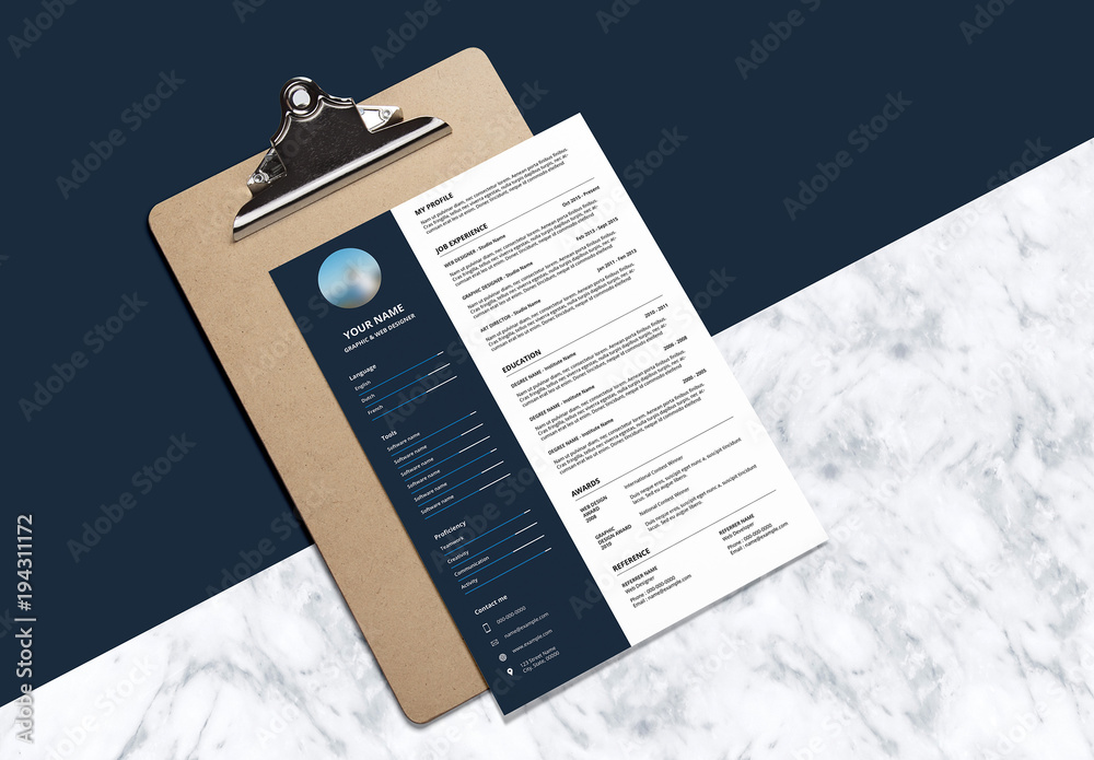Resume and Cover Letter Layout Set with Dark Blue Sidebar 1 Stock