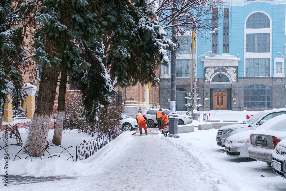 Municipal services clear the snow. Europe, Ukraine.