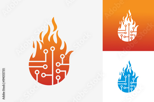 Digital Fire Logo Template Design Vector, Emblem, Design Concept, Creative Symbol, Icon