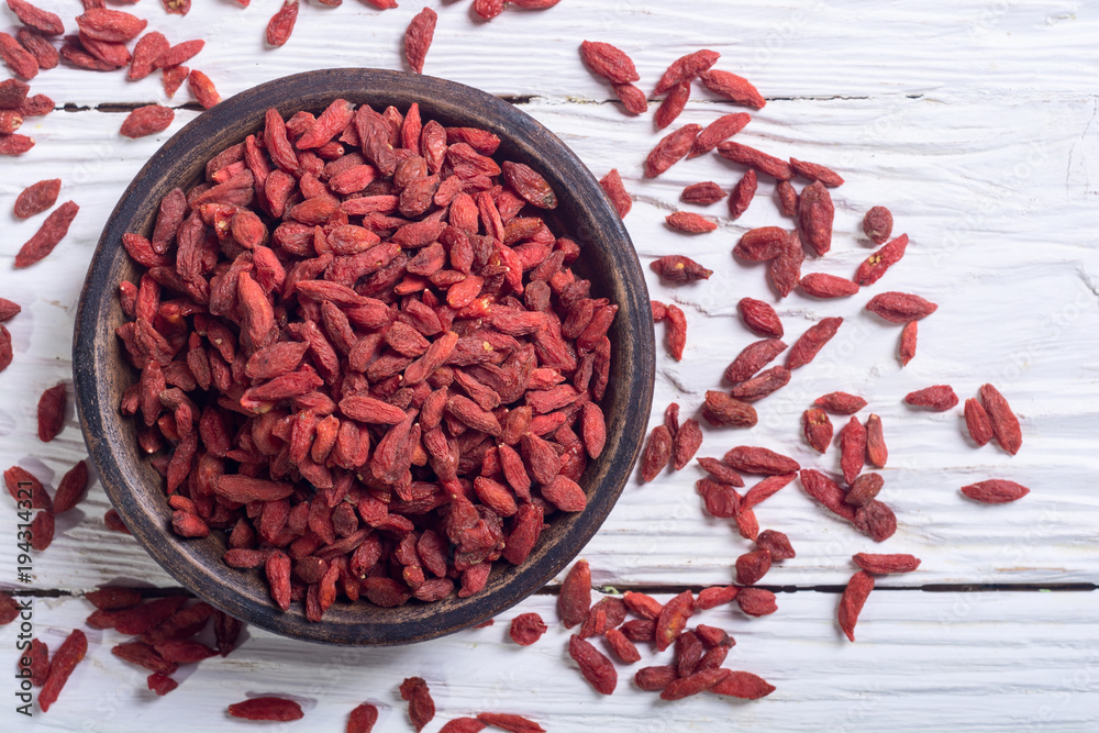 Red goji berries in bowl Red goji berries in bowl