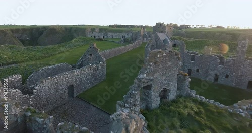 Dunnottar Castle Aerial View at Sunset