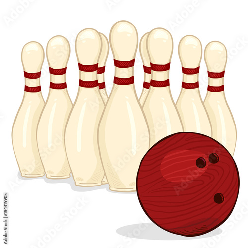 Vector Cartoon Set of Bowling Skittles and Ball
