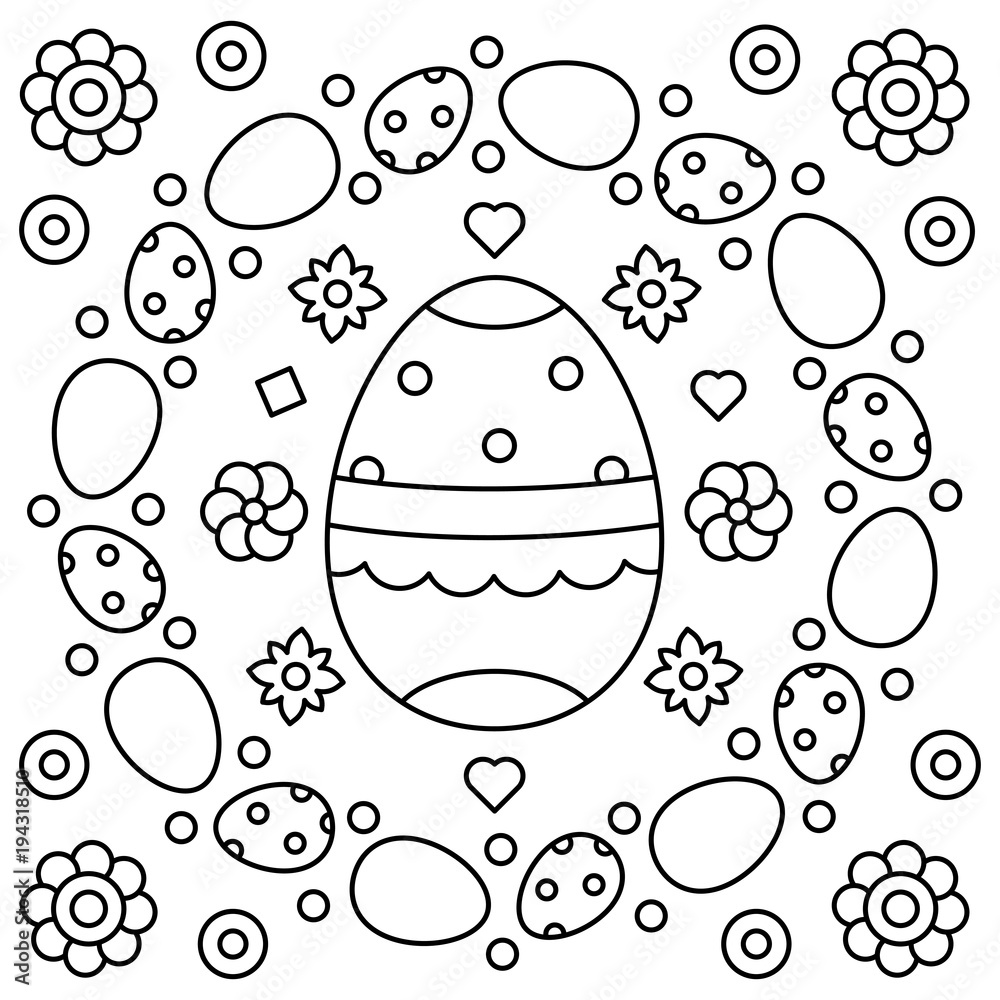 Easter wreath. Coloring page. Vector illustration. Stock Vector | Adobe