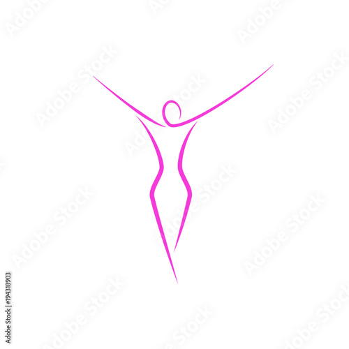 Silhouette of a slender girl logo, slim figure of a young attractive woman fitness model in a linear art style, a emblem template for a spa salon or fashion show