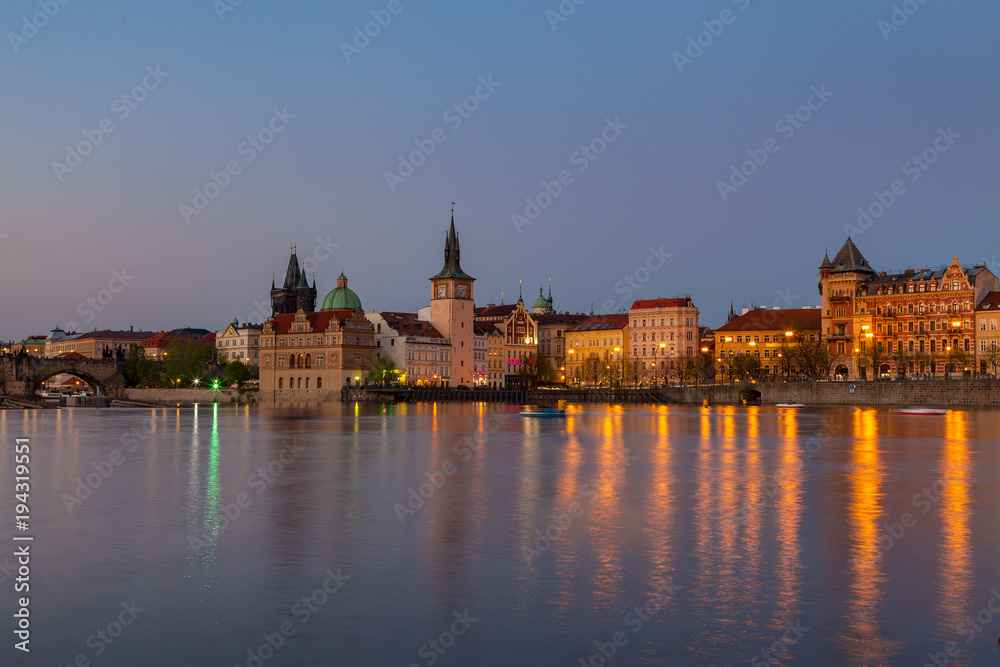Evening view of illuminated old town. Prague, Czech Republic