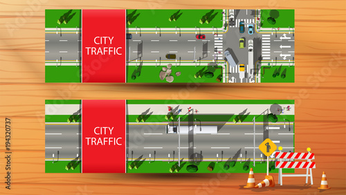 Top view horizontal banners with car parking