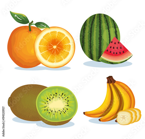Fototapeta Naklejka Na Ścianę i Meble -  set tropical and exotic fruits vector illustration design