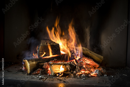 Fire of wood on a black background