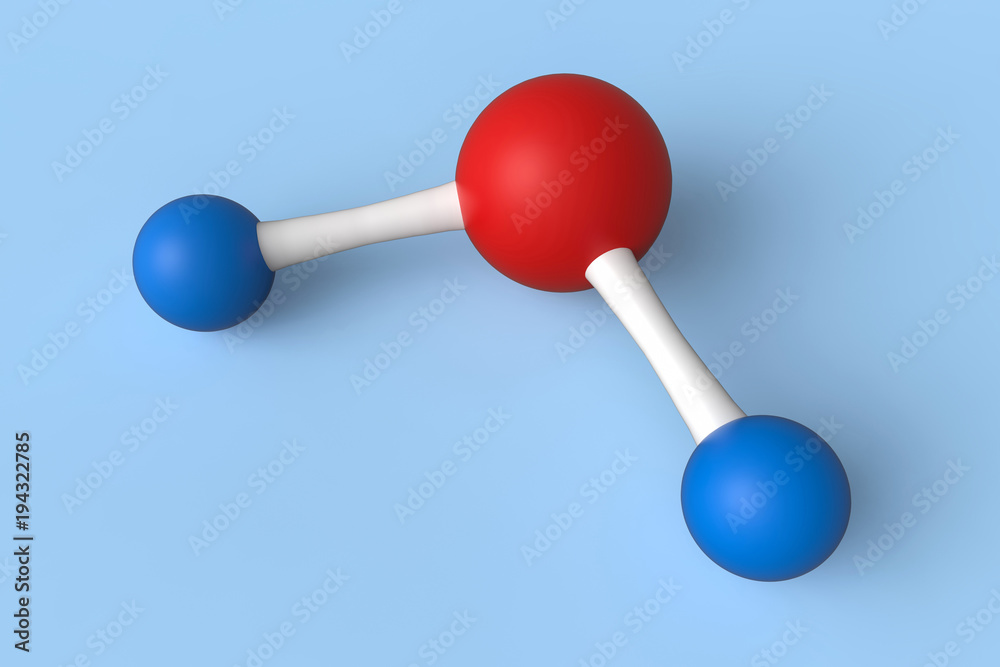 Water or H2O Molecule model isolated on blue background. 3d illustration Water or H2O Molecule model isolated on blue background. 3d illustration