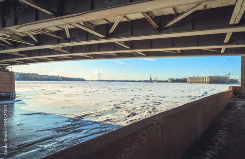 the Neva embankment in St. Petersburg in the winter