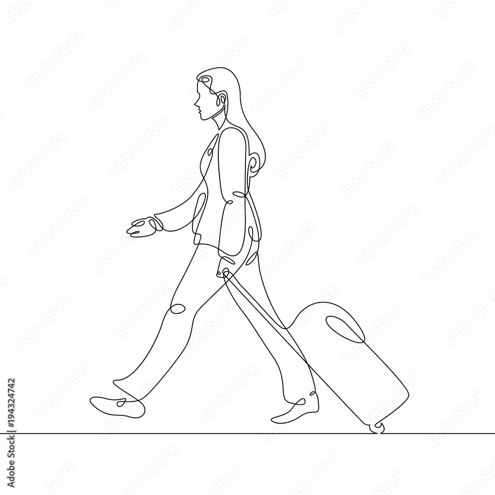 Continuous single one line drawn line of a passenger suitcase luggage.