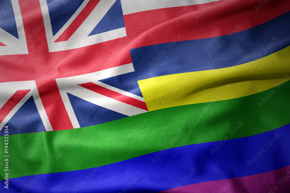 waving hawaii state rainbow gay pride flag banner waving hawaii state rainbow gay pride flag banner