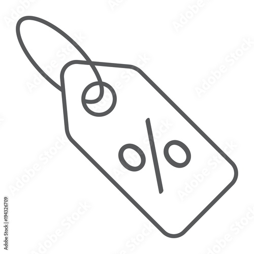 Discount percent tag thin line icon, e commerce and marketing, price tag sign vector graphics, a solid pattern on a white background, eps 10.