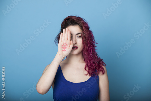 feminist free woman asking for a non violence world photo