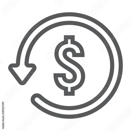 Chargeback line icon, e commerce and marketing, return on investment sign vector graphics, a linear pattern on a white background, eps 10.