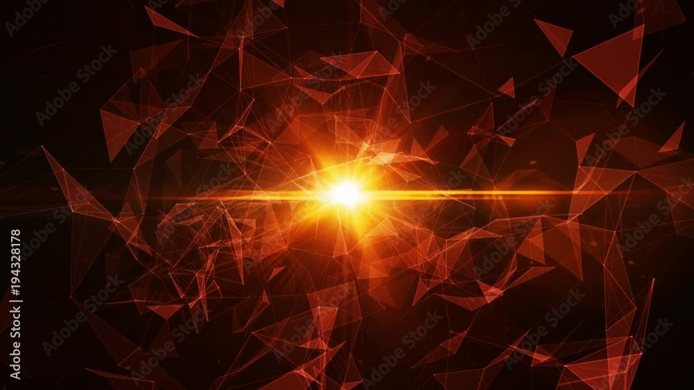 3D abstract technology with intersections and particles. Network of lines with sphere shape. Lens flare effect.