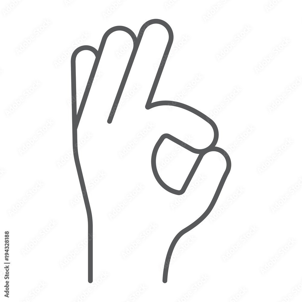 Gesture okay thin line icon, e commerce and marketing, best choice sign vector graphics, a linear pattern on a white background, eps 10. Gesture okay thin line icon, e commerce and marketing, best choice sign vector graphics, a linear pattern on a white background, eps 10.