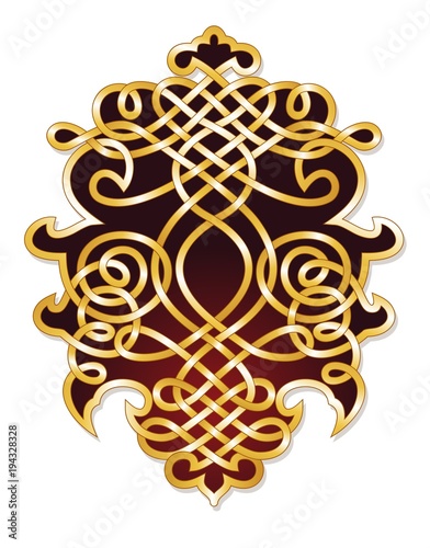 abstract ornament for an elegant crest, brass and burgundy