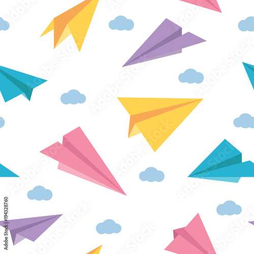 Pastel paper planes seamless colorful cute pattern