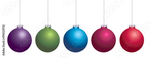 Vector image of colorful Christmas baubles in a row isolated on white